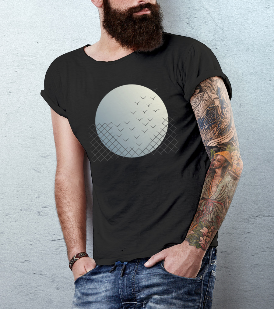 Magical Escape Moon With Birds And Geometric T-Shirt