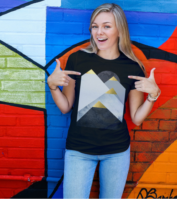 Blue Mountains Gold Geometric Peaks T-Shirt