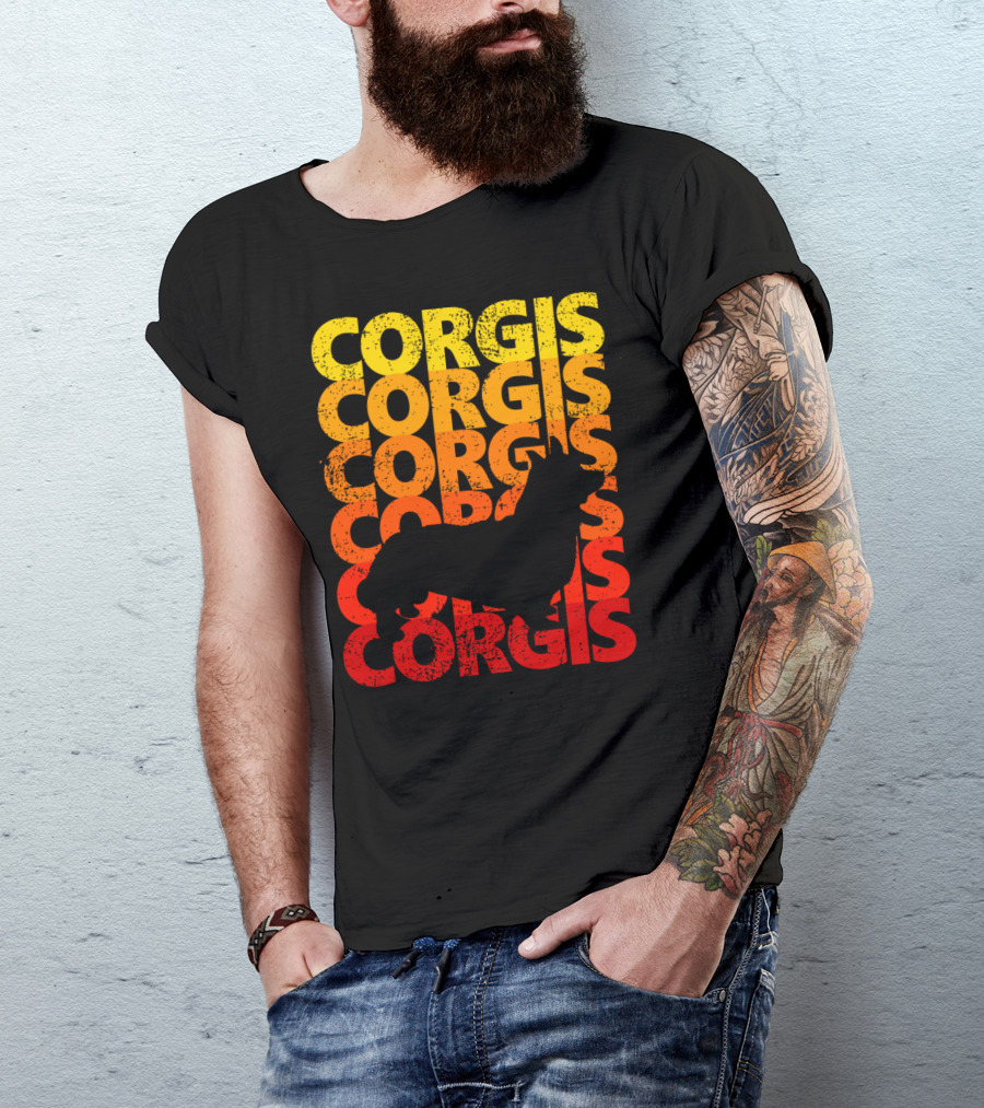 Vintage Corgis Sunset Silhouette Gradient T-Shirt