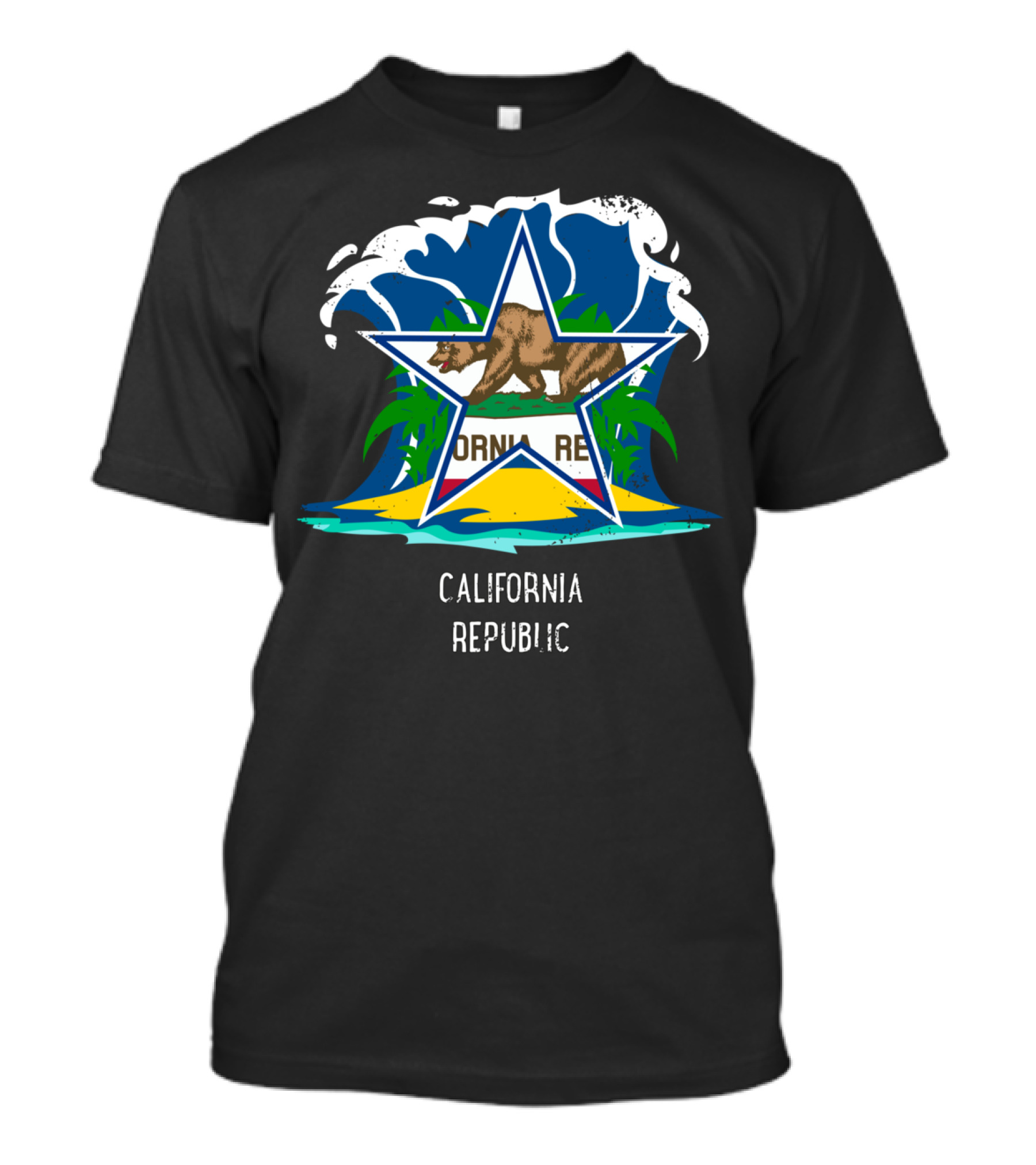 California Republic Bear Star Wave Splash T-Shirt