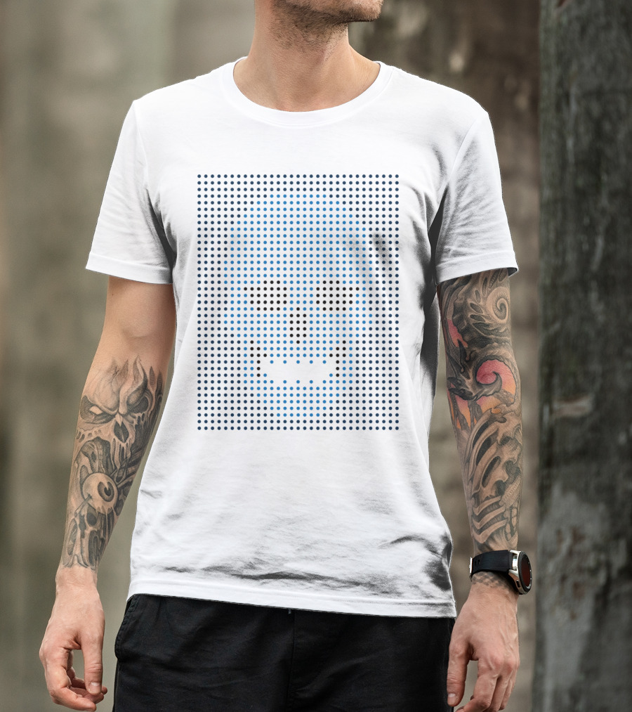Digital Skull Pixel Art Blue Dotted T-Shirt