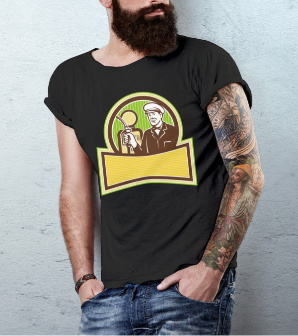 Vintage Gas Attendant Retro Fuel Pumping Icon Classic Station Badge T-Shirt
