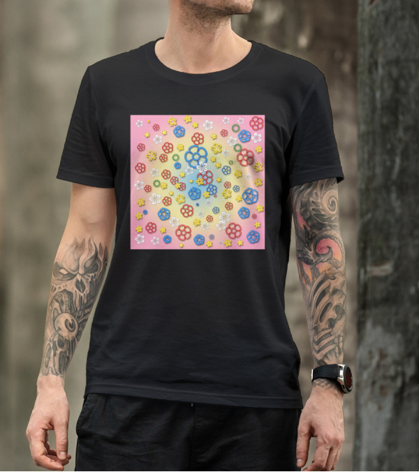 Digital Springtime Flower Pattern Vibrant Colors T-Shirt