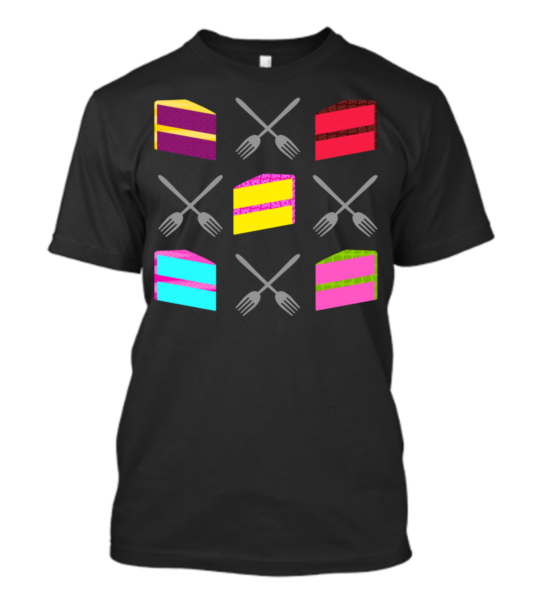Colorful Cake Slices And Forks Grid T-Shirt