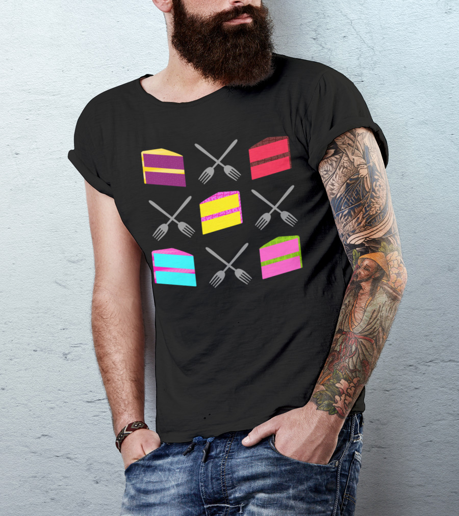 Colorful Cake Slices And Forks Grid T-Shirt