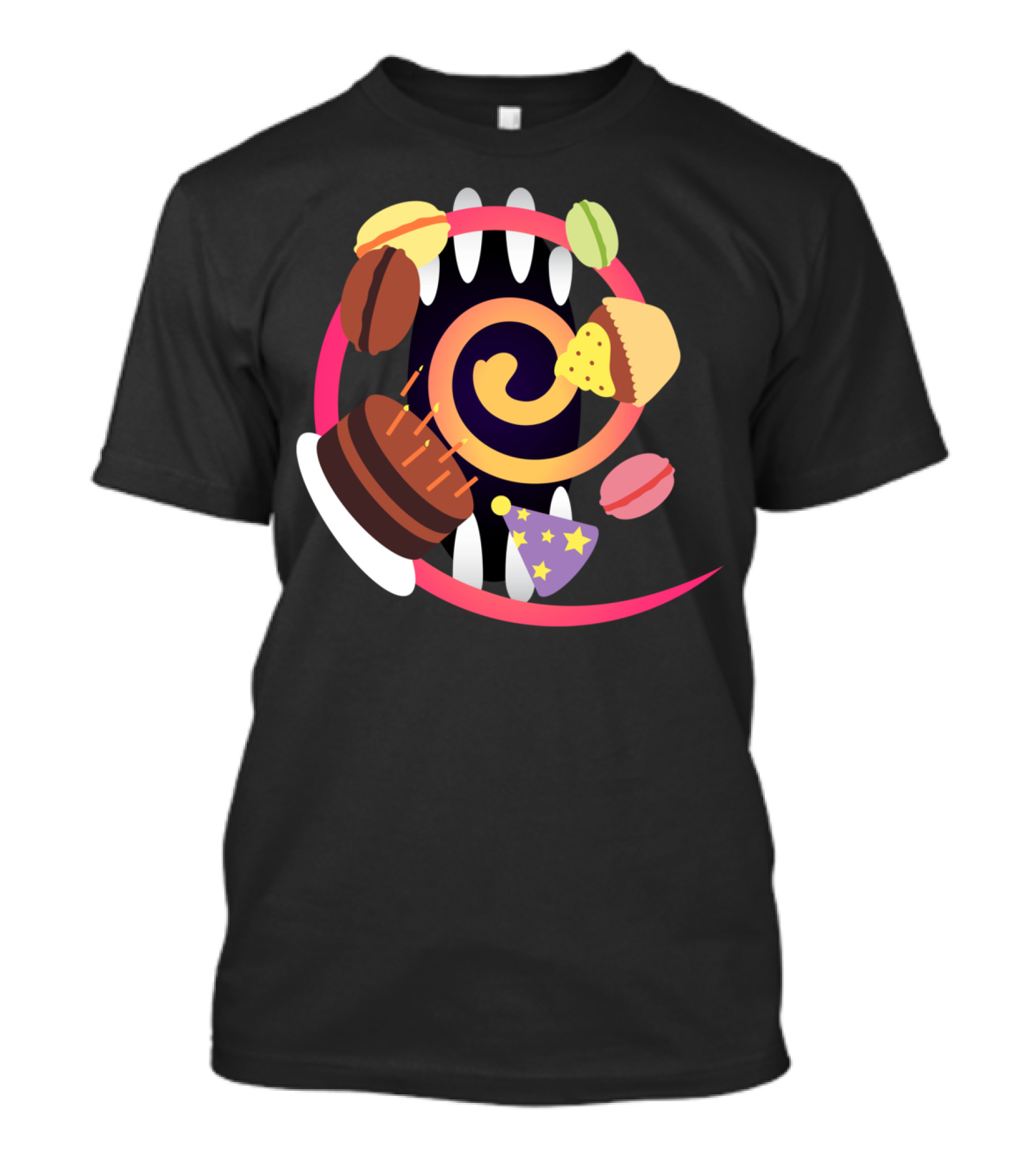 Cakes Macarons And Sweets Swirling Into Monster Spiral T-Shirt