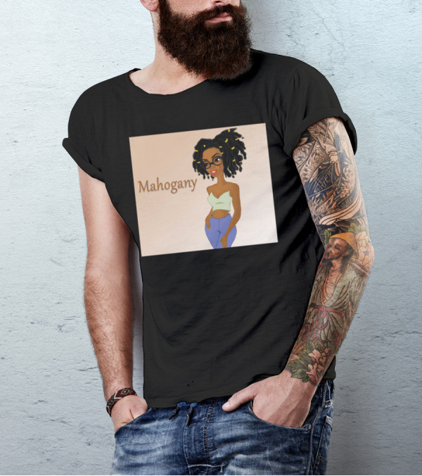 Mahogany Beautiful Woman With Glasses And Curly Hair T-Shirt