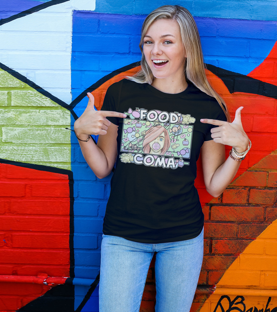 FOOD COMA Candy Bubblegum Girl With Sweets And Treats T-Shirt