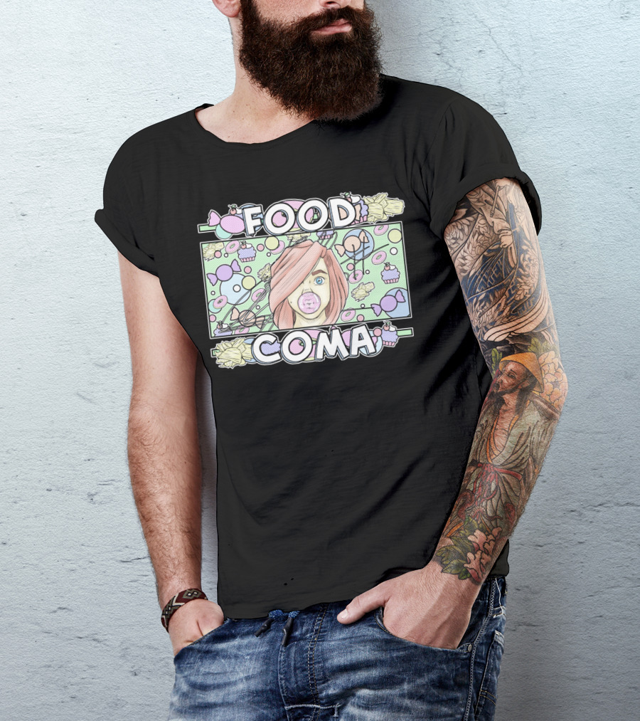 FOOD COMA Candy Bubblegum Girl With Sweets And Treats T-Shirt