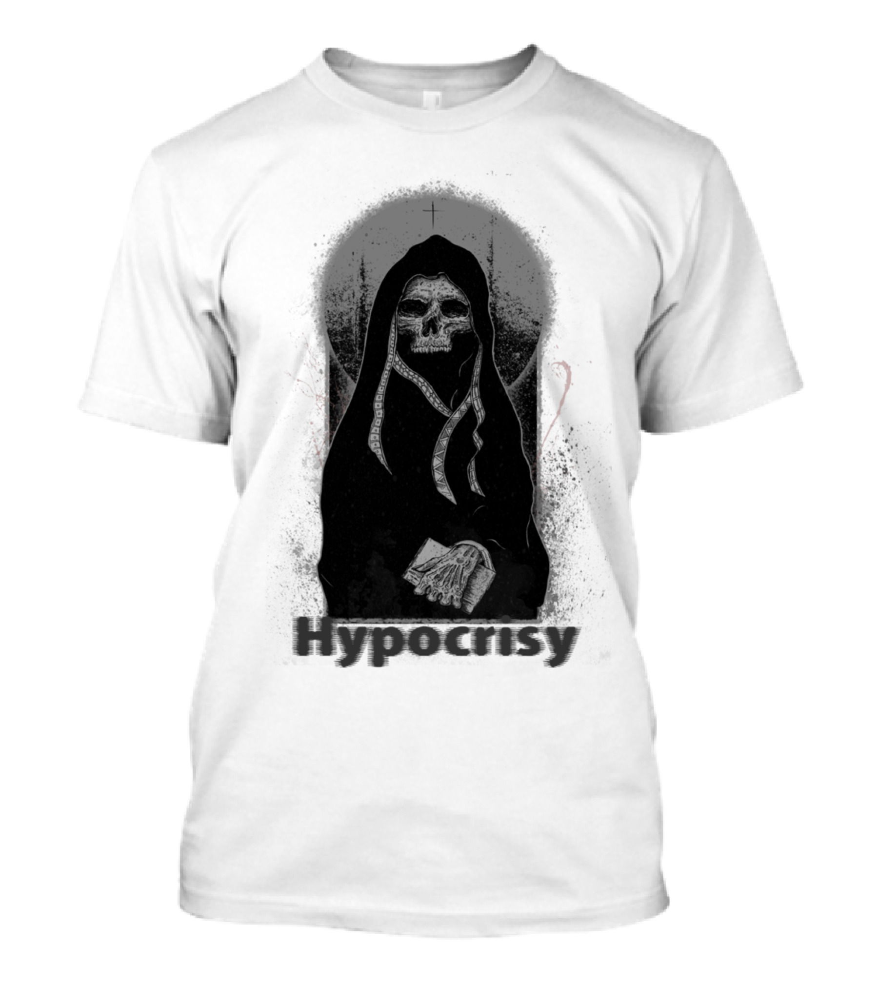 Hypocrisy Grim Reaper Holding Bible With Cross Halo T-Shirt