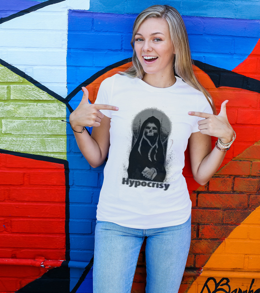 Hypocrisy Grim Reaper Holding Bible With Cross Halo T-Shirt