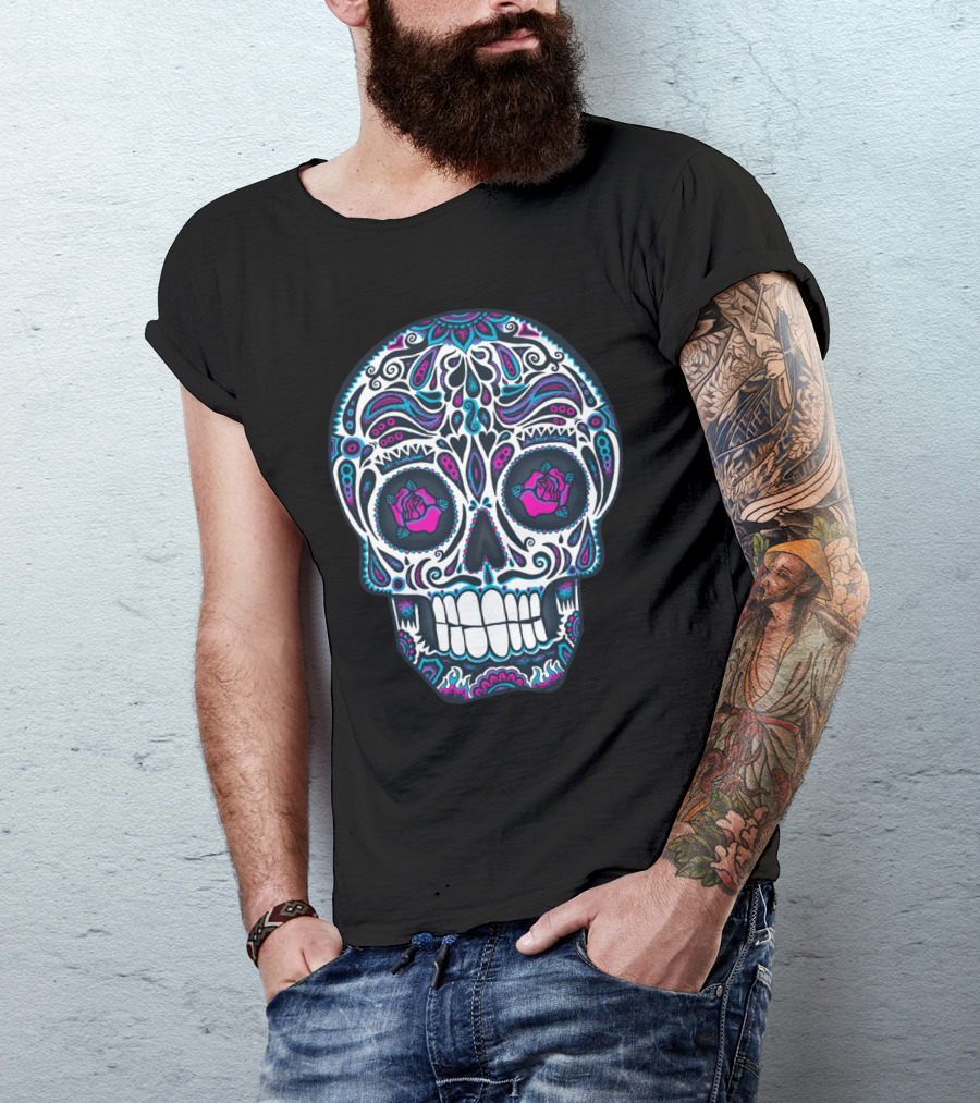 Calavera IV Neon Floral Skull T-Shirt