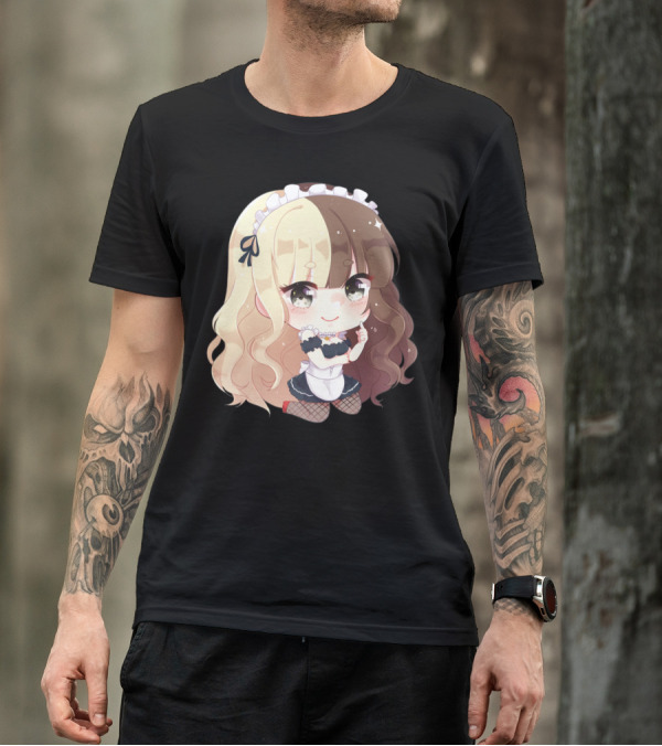 Maid Maki Chibi Style Cute Anime Character With Long Wavy Blond And Brown Hair T-Shirt