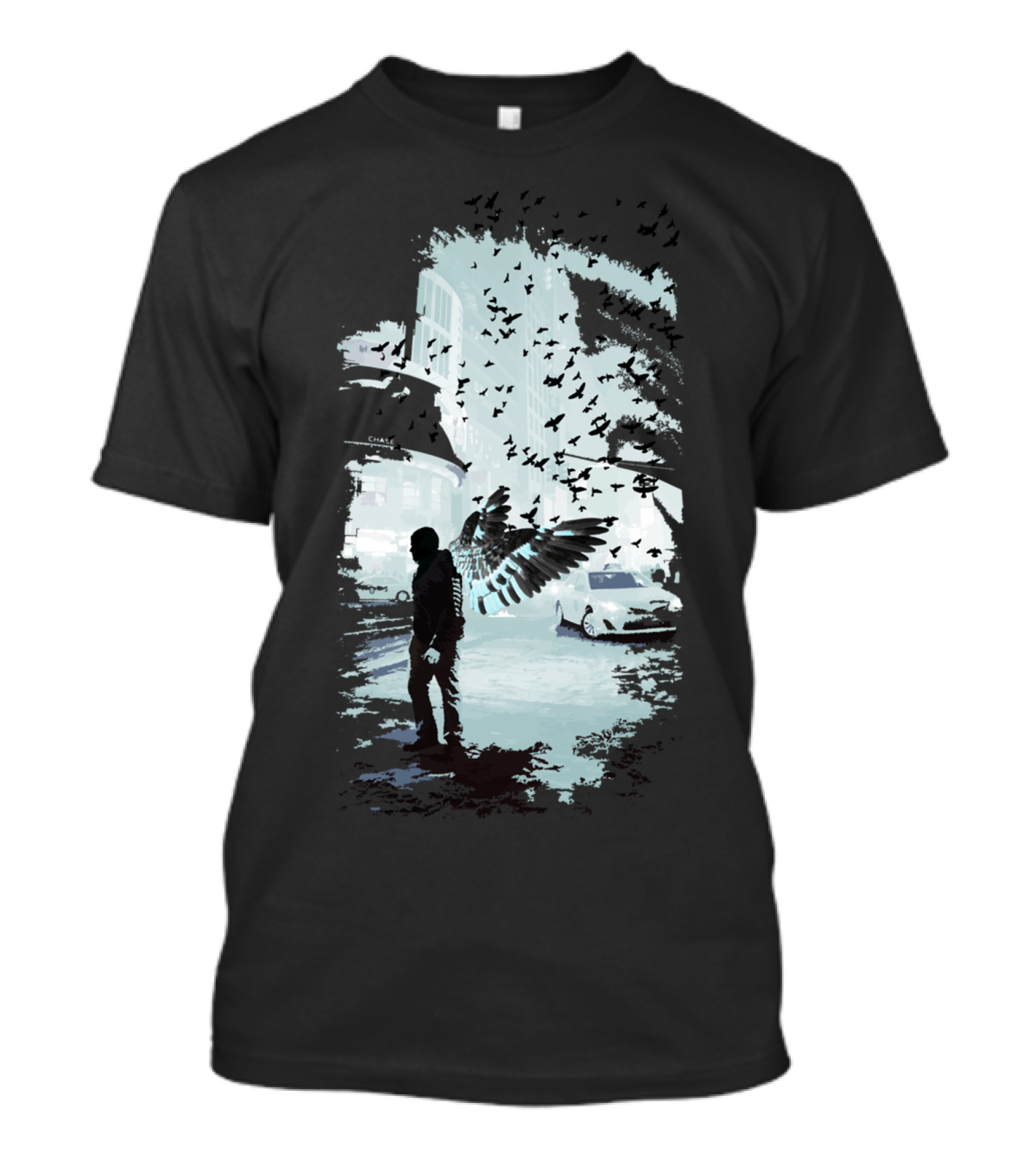 Angel In Manhattan Silhouette With Wings And Cityscape T-Shirt
