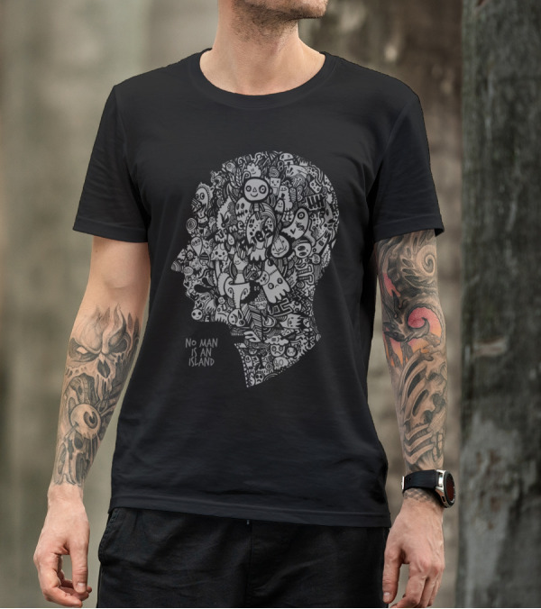 No Man Is An Island Doodle Art Head T-Shirt