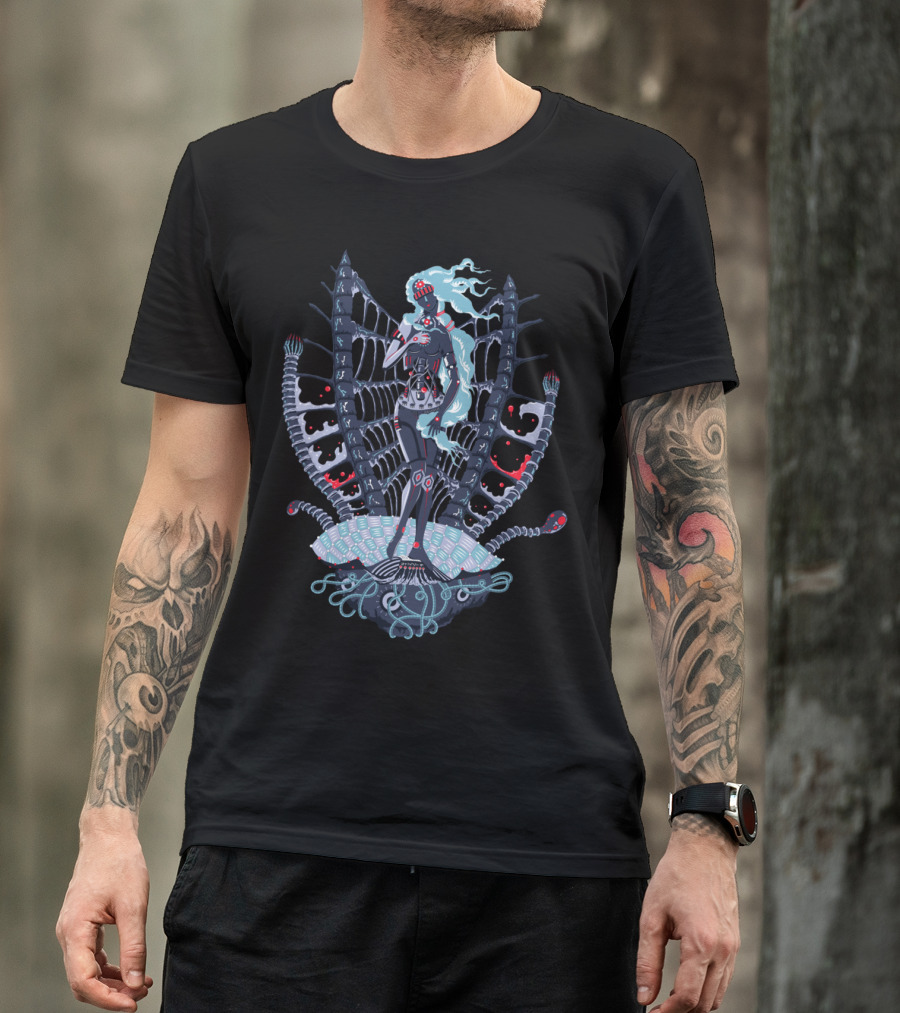 Rebirth Of Cyber Venus Futuristic Cyborg With Biomechanical Wings T-Shirt