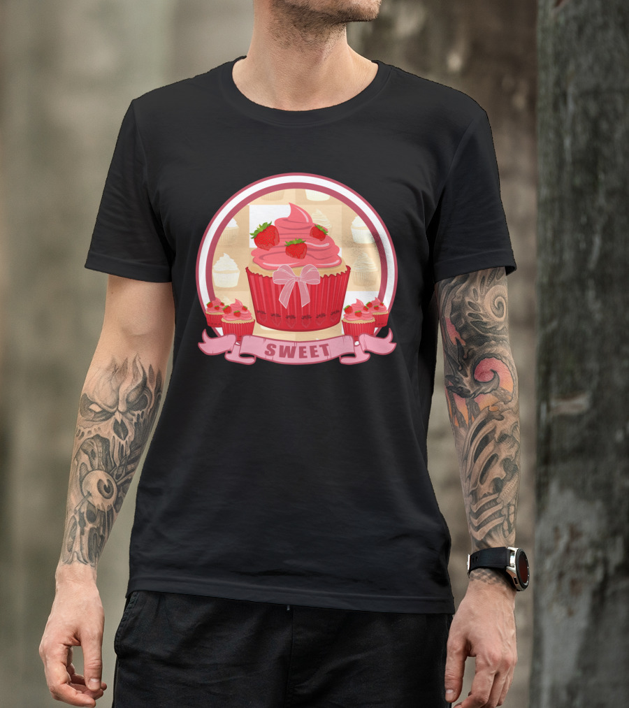 Sweet Strawberry Cupcake Delight With Pink Frosting And Bow T-Shirt