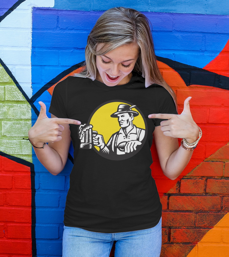 Bavarian Beer Drinker Circle Woodcut Brewing Tradition Oktoberfest T-Shirt