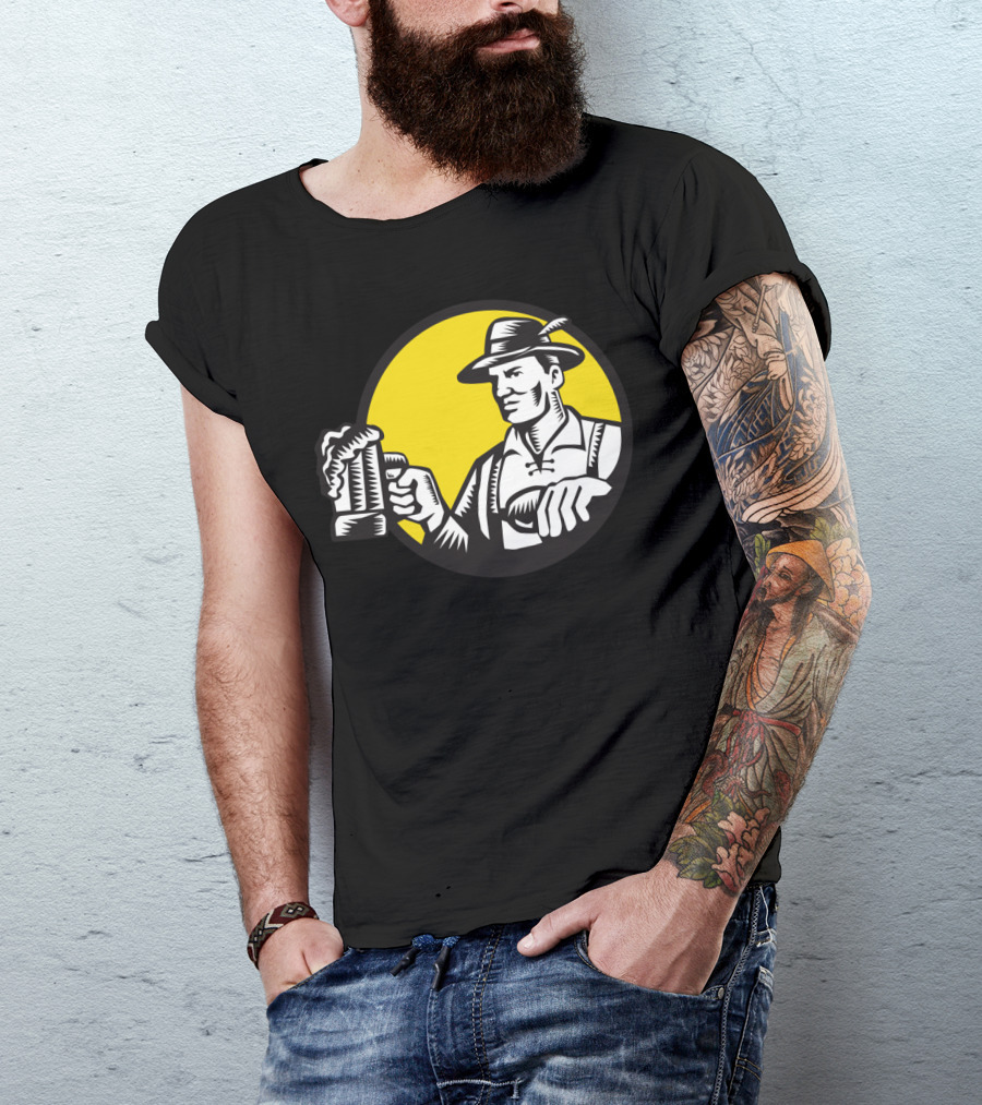 Bavarian Beer Drinker Circle Woodcut Brewing Tradition Oktoberfest T-Shirt