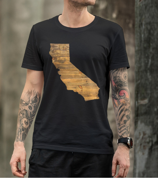 California Cedar Wood State Shape Rustic Map T-Shirt