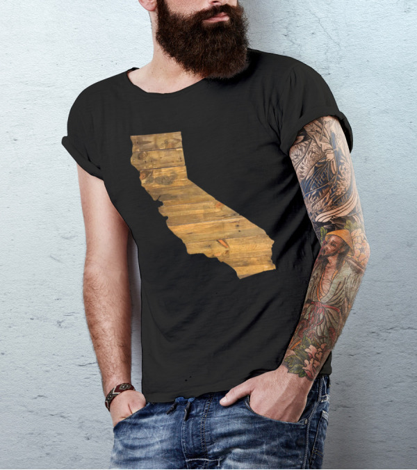 California Cedar Wood State Shape Rustic Map T-Shirt