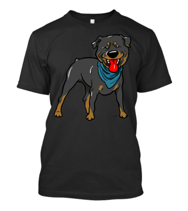 Cool Rottweiler Cartoon Dog With Blue Bandana T-Shirt
