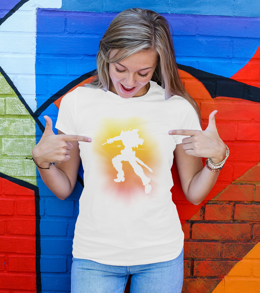 I Am A Robot 01 Silhouette In Dynamic Pose With Vibrant Background T-Shirt