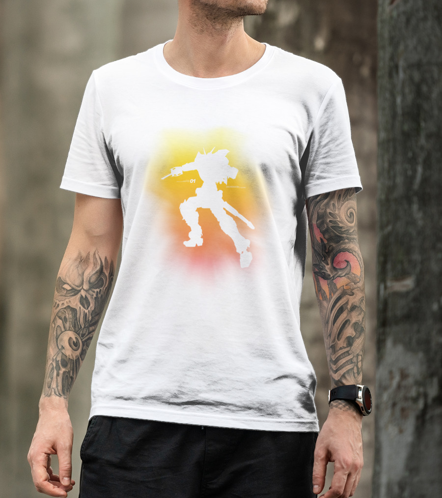 I Am A Robot 01 Silhouette In Dynamic Pose With Vibrant Background T-Shirt