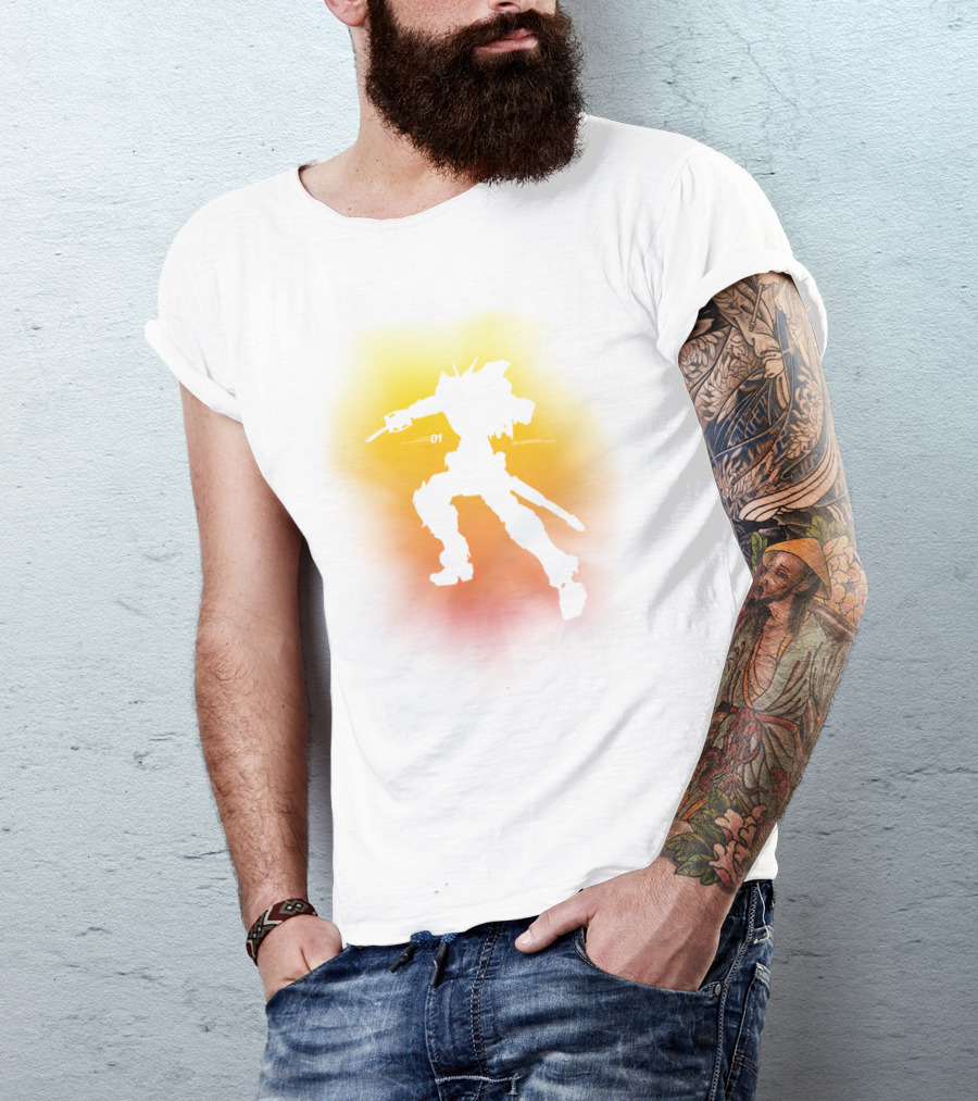 I Am A Robot 01 Silhouette In Dynamic Pose With Vibrant Background T-Shirt
