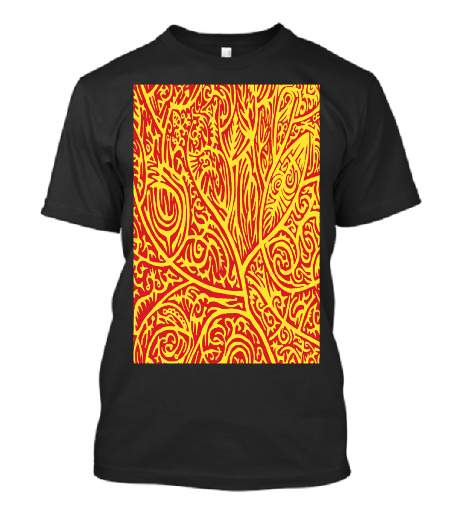 Red And Yellow Abstract Arbor Pattern Leaf Motif T-Shirt