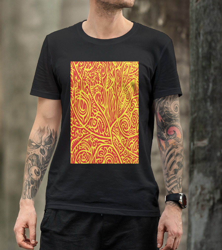 Red And Yellow Abstract Arbor Pattern Leaf Motif T-Shirt