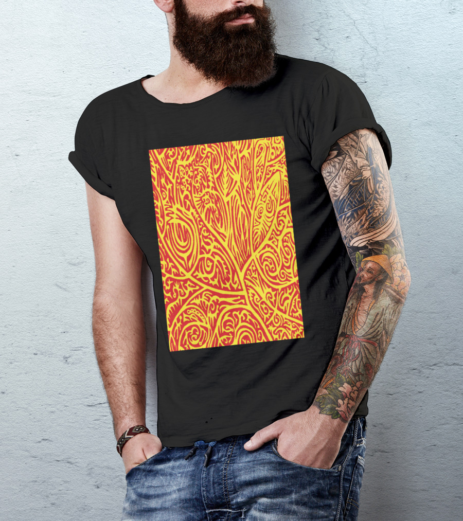 Red And Yellow Abstract Arbor Pattern Leaf Motif T-Shirt