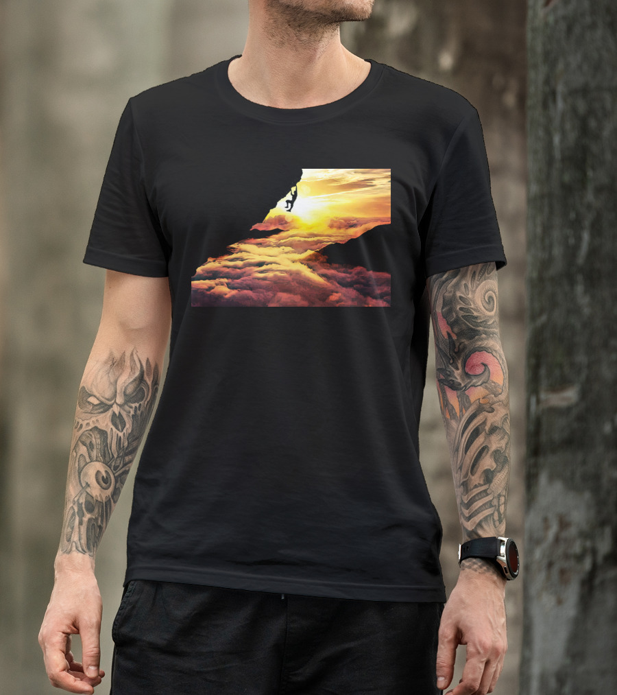Extreme Climber Silhouette Against Vibrant Sunset And Clouds T-Shirt