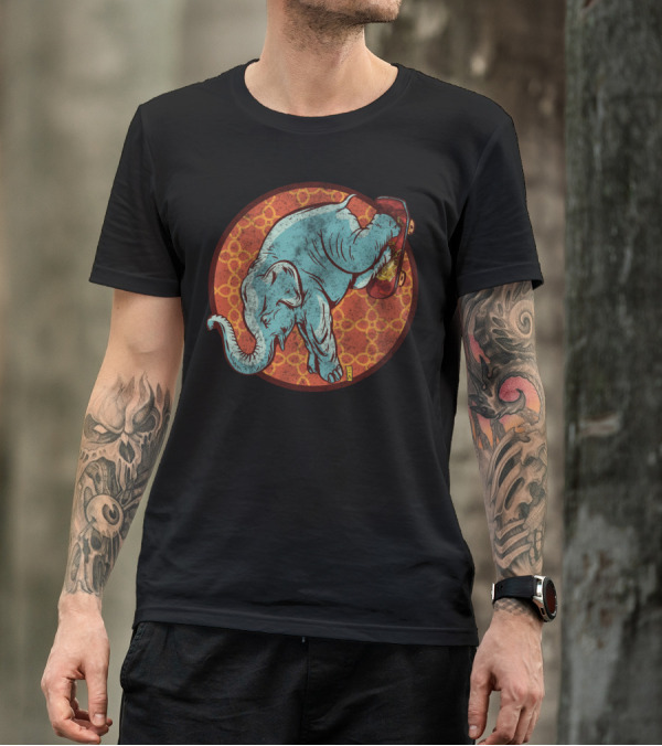 Extreme Elephant Skateboarding Circle T-Shirt