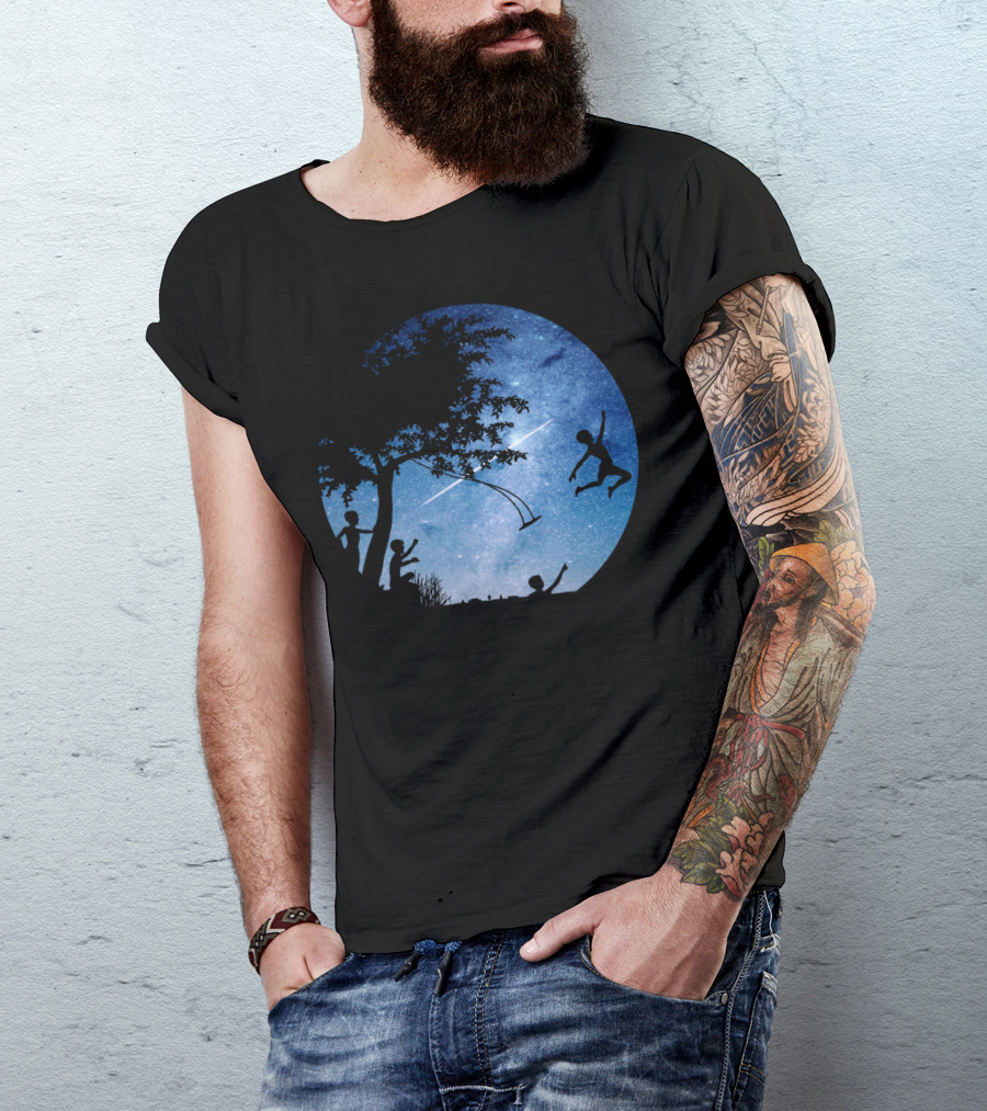 Swing Into Space Under Starry Night Sky T-Shirt
