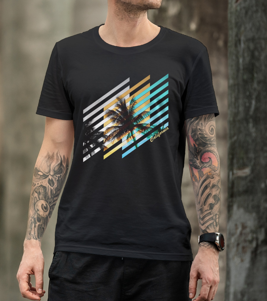 California Palm Stripes Sunset Vibes T-Shirt