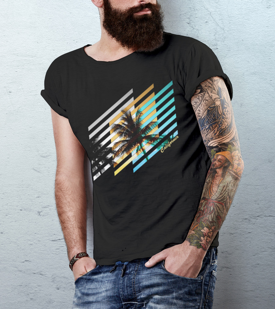 California Palm Stripes Sunset Vibes T-Shirt