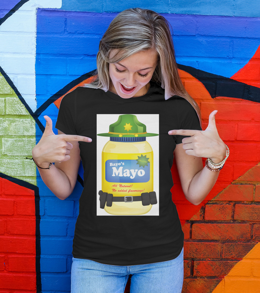 Bayo's Mayo Organic All Natural No Added Flavorings Jar With Green Hat And Belt T-Shirt