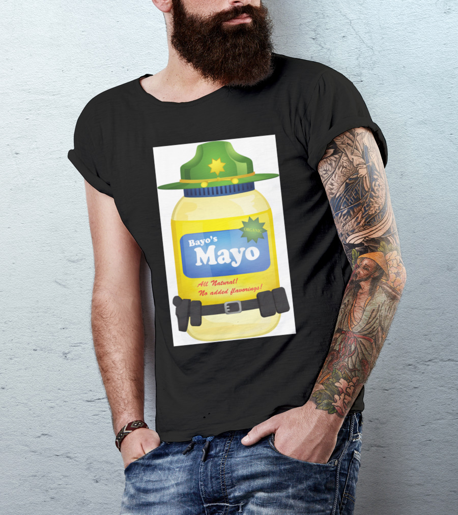 Bayo's Mayo Organic All Natural No Added Flavorings Jar With Green Hat And Belt T-Shirt