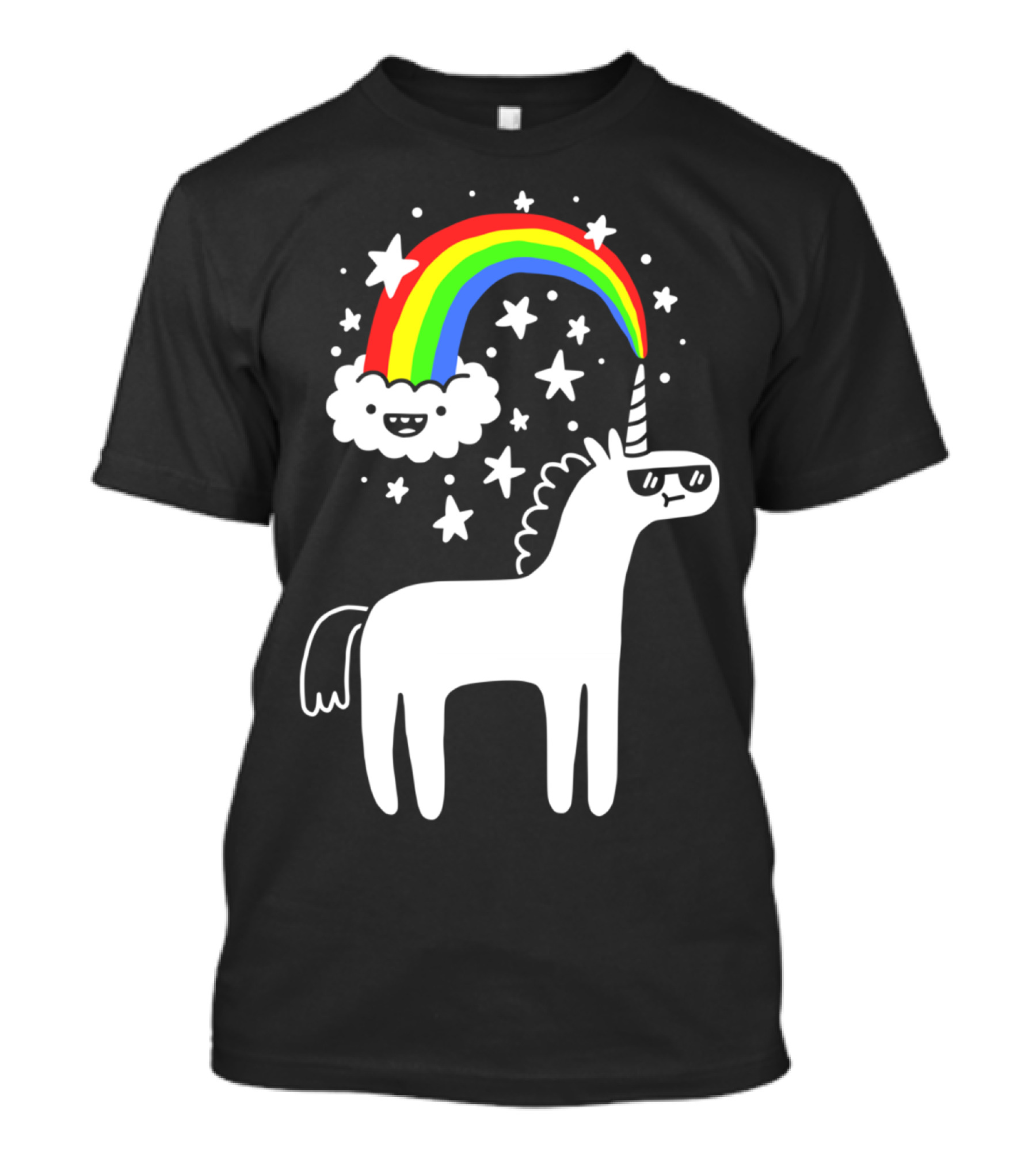 Cool Unicorn With Rainbow And Stars T-Shirt