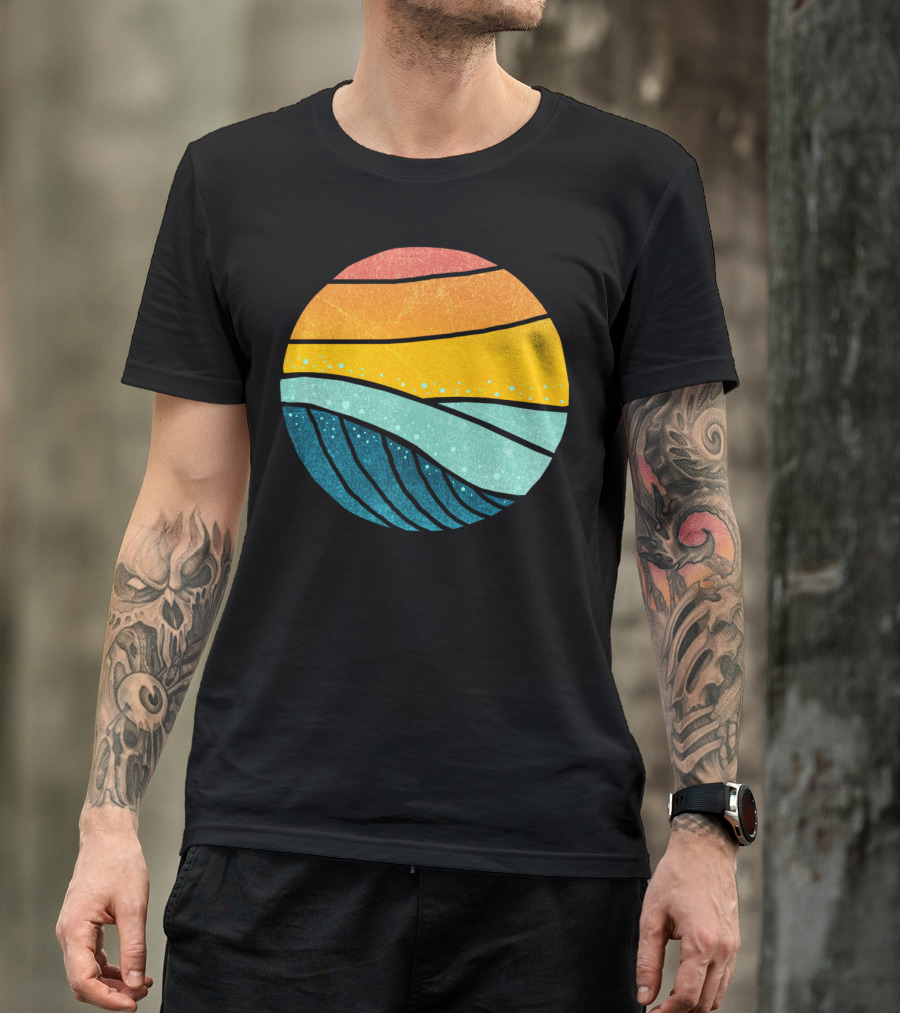 Vintage Ocean Waves And Sunset Tides Circle T-Shirt
