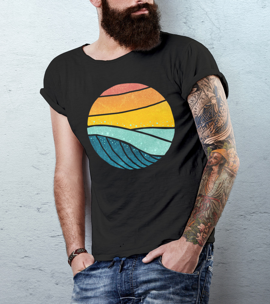 Vintage Ocean Waves And Sunset Tides Circle T-Shirt