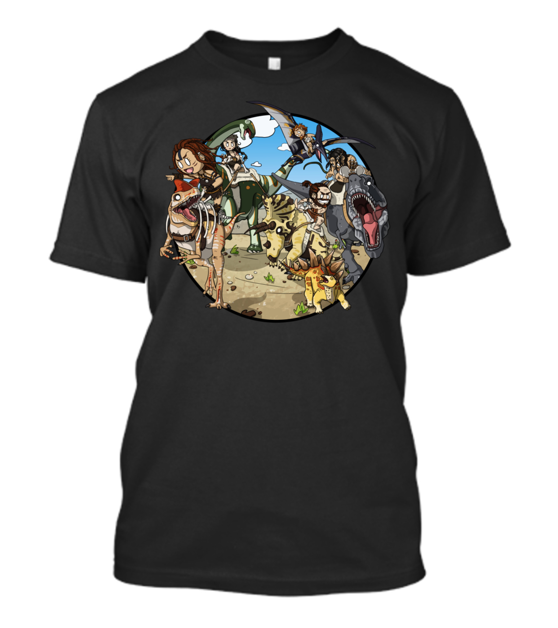 Dino Racing Adventure With Prehistoric Riders In Cartoon T-Shirt