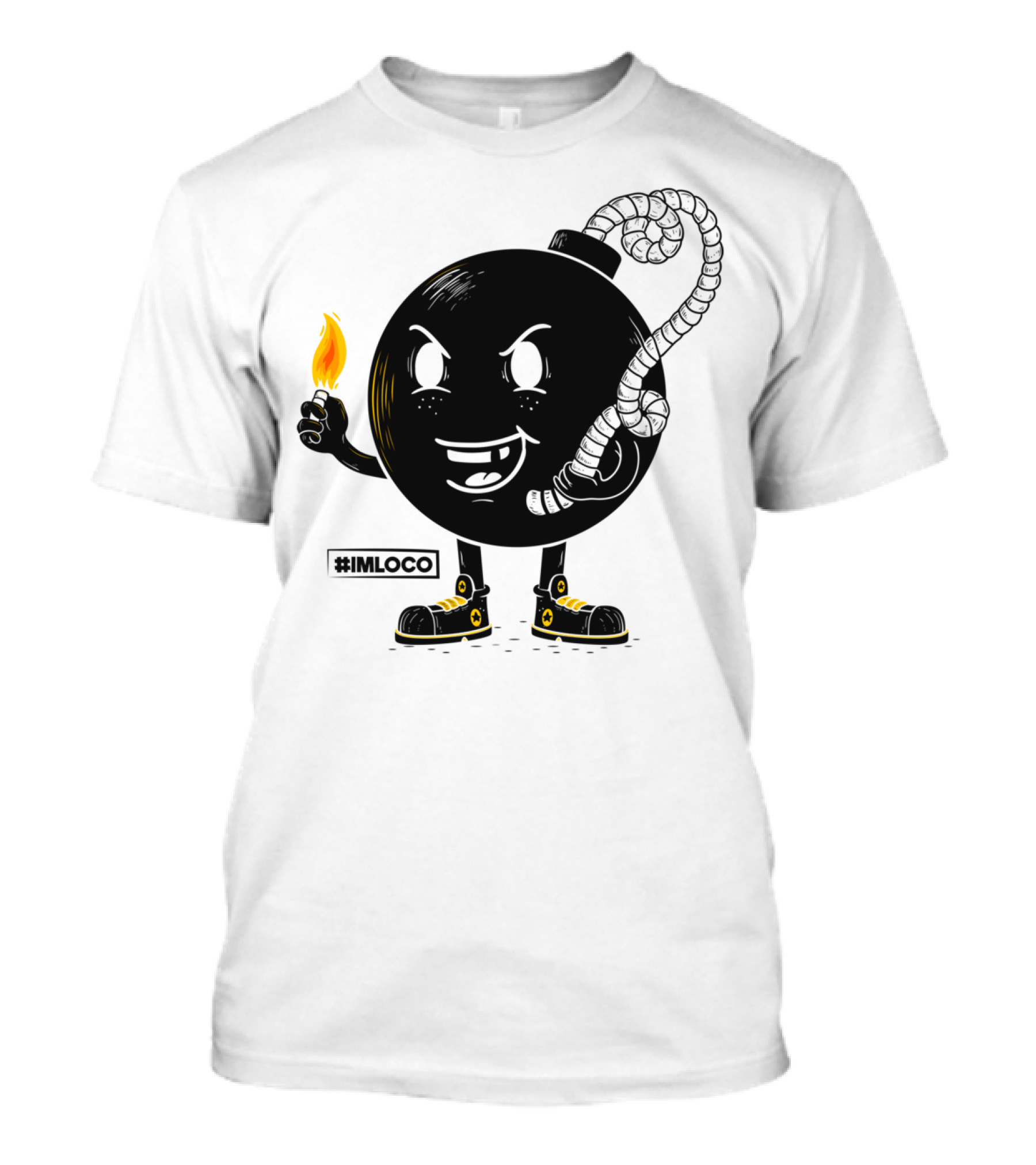 I Am Loco #IMLOCO Bomb Character With Flame And Sneakers T-Shirt