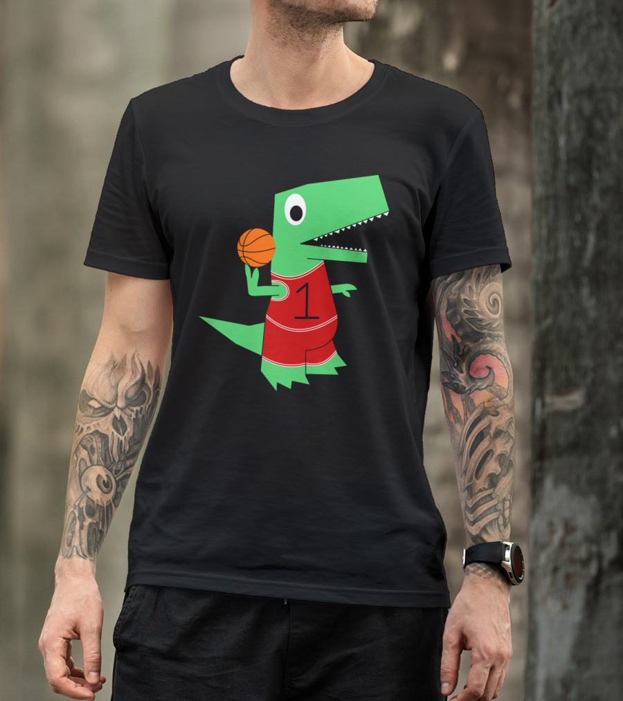 Dinosaur Baller Basketball Jersey Red Number 1 T-Shirt