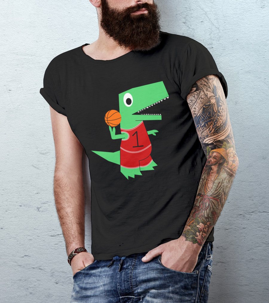 Dinosaur Baller Basketball Jersey Red Number 1 T-Shirt