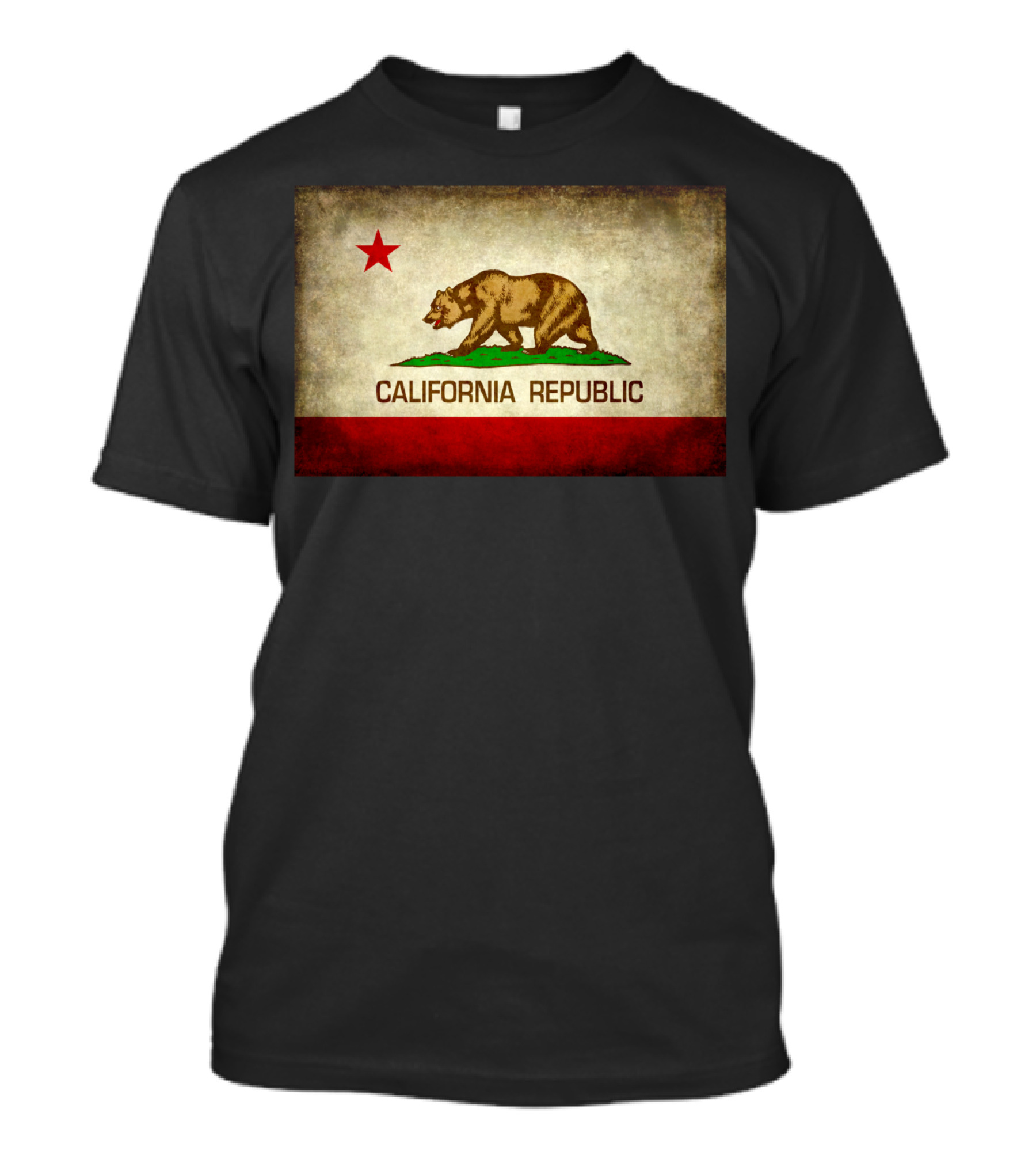 California Republic Flag Grunge Bear And Star T-Shirt