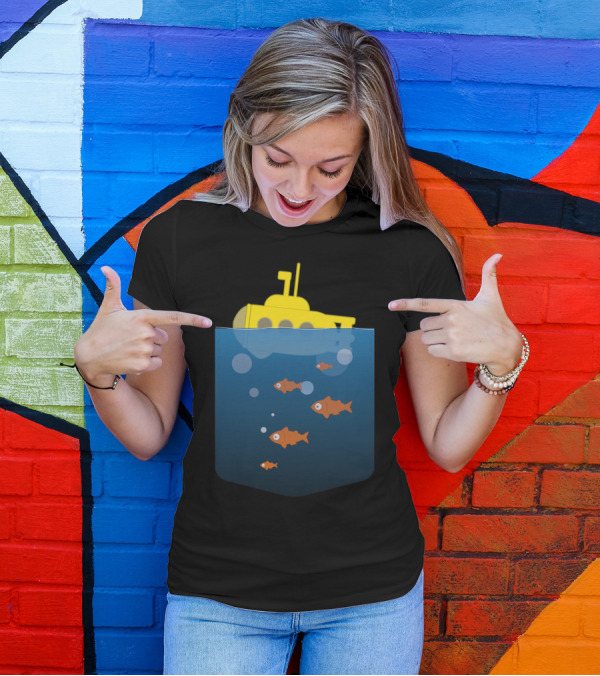 Yellow Submarine With Fish In Pocket T-Shirt