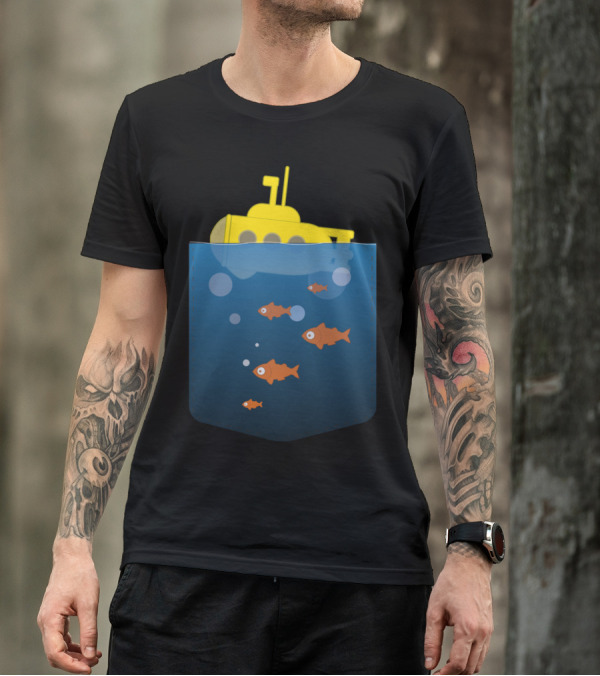 Yellow Submarine With Fish In Pocket T-Shirt