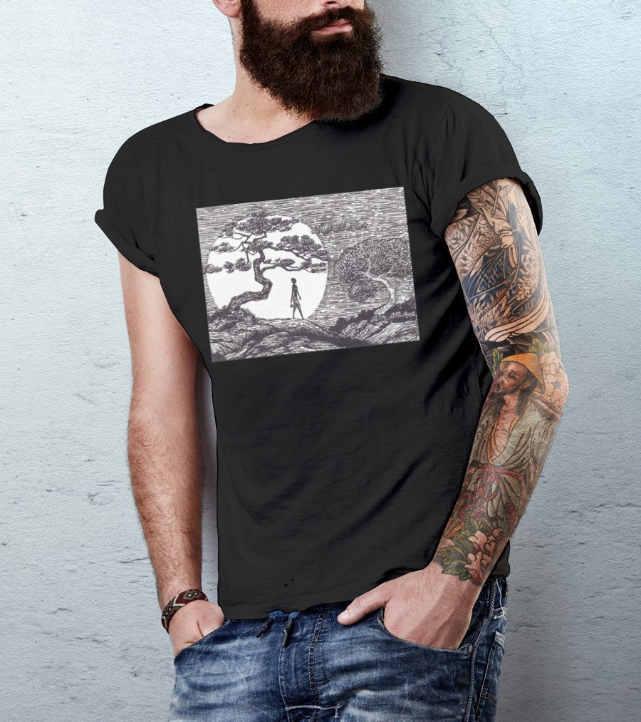 Abhisarika Lone Wanderer Under Tree And Moonlit Clouds T-Shirt